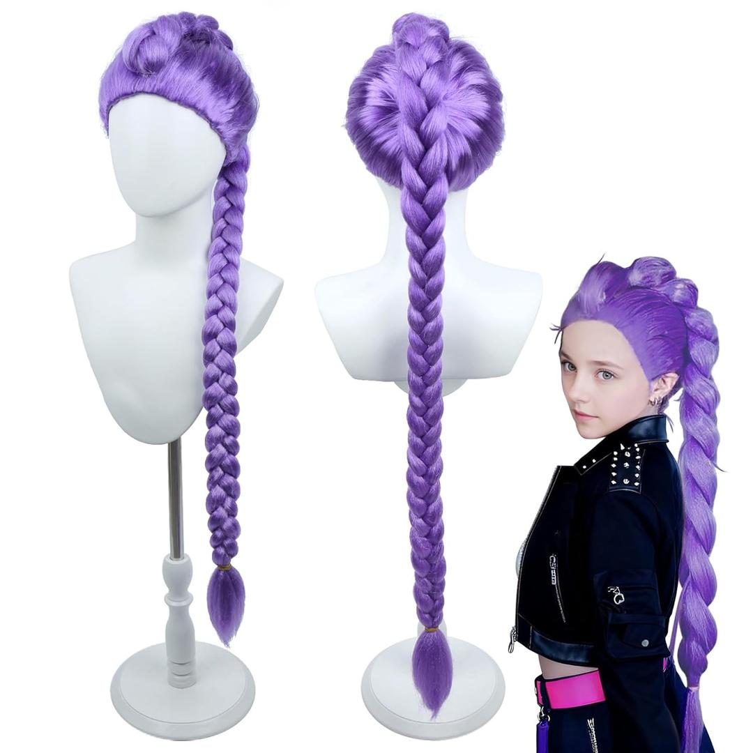 BERON Girls Purple Long Wig with Braided Women Straight Long Braids Wigs for Cosplay Costume or Party