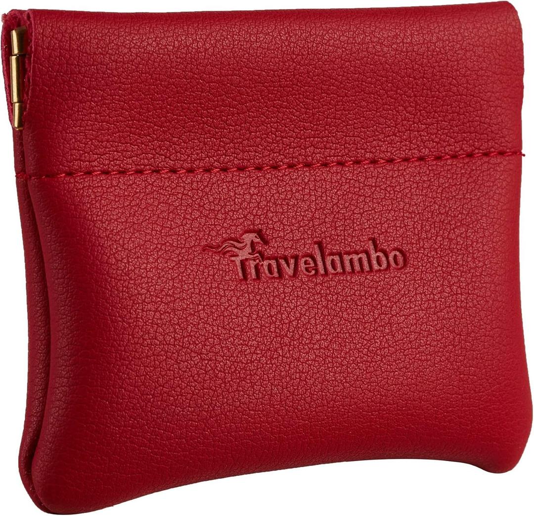 Travelambo Leather Squeeze Coin Purse Pouch Change Holder For Men & Women (Access Red Classic)
