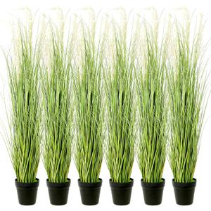 6 Pack 4 ft Tall Artificial Grass Plant Fake Pampas Grass in Pot Large Faux Floor Plants Potted Artificial Greenery for Indoor Outdoor Garden Home Bathroom Office Room Housewarming Wedding Decoration