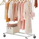 Tajsoon Heavy Duty Clothes Rack Foldable Garment Rack with Wheels and Extendable Rod, Freestanding Clothing Rack for Hanging Clothes, Adjustable  Collapsible Rolling Racks with Bottom Shelf, Chrome