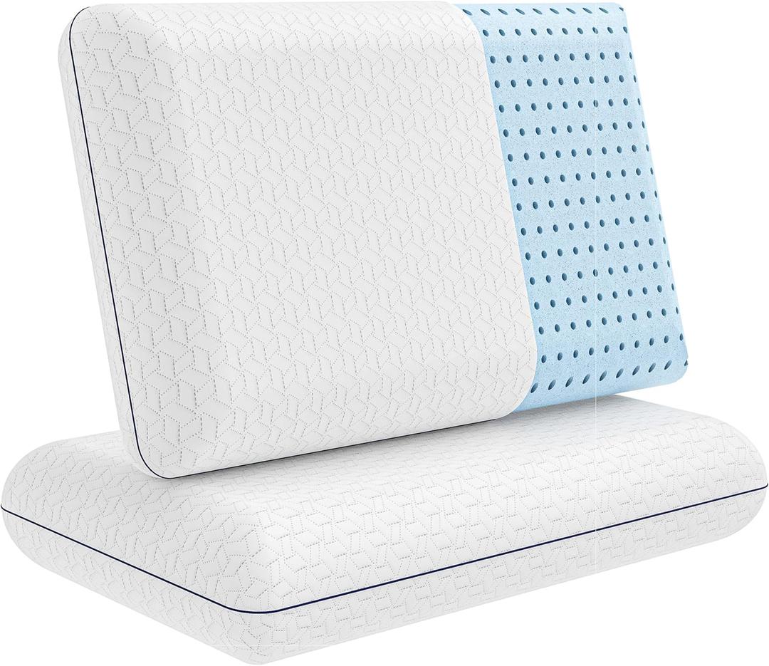 Vaverto Queen Memory Foam Pillow 2-Pack Cooling Gel-Infused Orthopedic Bed Pillows for Neck and Shoulder Pain Relief, Firm Support Design with Removable Viscose Made from Bamboo Covers Set of 2
