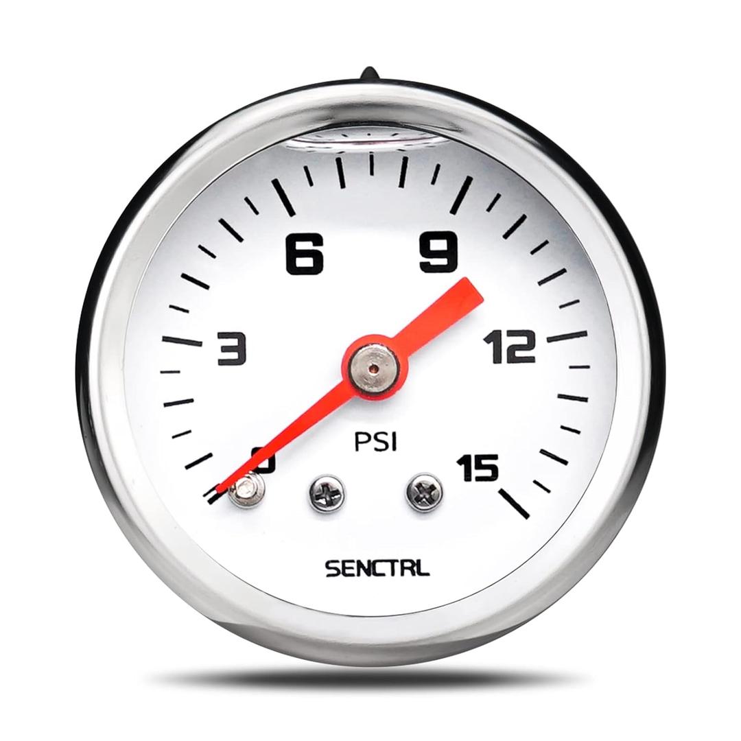 0-15 Psi Fuel Pressure Gauge, 1-1/2" Dial Size, 1/8" NPT Back Mount, Silicone Oil Liquid Filled, Stainless Steel Case, Inline Low Pressure Gauge, for Water Oil Air Pressure Test