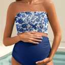 Summer Mae Maternity High Waist Bikini Swimsuit Two Piece Ruffled Hem Cute Bathing Suit Floral Pregnancy Swimwear, Dewdrop Blossom 2XL