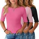 Oakgarden 3 Pack Girls Summer Ribbed T Shirts, 3-Color Set, 9-10 Years