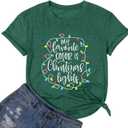 Christmas Shirts for Women 2025 Christmas Crew Shirt Xmas Lights Graphic Tshirt Holidays Short Sleeve Tops (Green)
