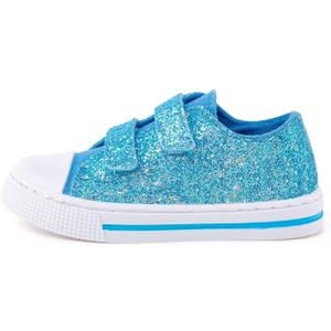 EUXTERPA Kids Toddler Sneakers Boys Girls Canvas Shoes Walking Sneaker with Easy Fasten Strap (12 Little Kid, Blue Glitter)