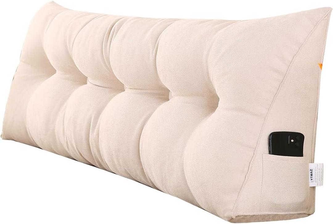 SAMTY Triangular Wedge Pillow headboard Full Size for Couch Large headboard Pillow with Removable Cover Back Rest Pillows for Sitting up in Bed (Beige)