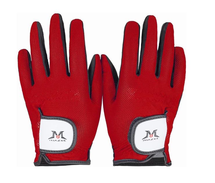 MAZEL Kids Golf Gloves for Youth Toddler Boys Girls, Right & Left Hand (1 Pair) Mircofiber Breathable Junior Golf Gloves, White Red Pink Blue Black Stars Color,Age 2-8, (Large, Red)