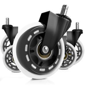 Office Chair Wheels Replacement - 3'' Clear Rubber Caster Wheels for Replacement Office Chair - Smooth Rolling on Carpet and Hardwood Floors - Universal Fit - Set of 5