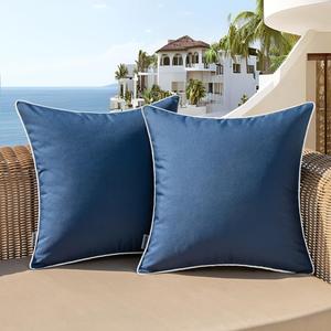 Woaboy Set of 2 Outdoor Waterproof Pillow Covers 16x16 Inch Navy Blue Decorative Farmhouse Throw Pillow Covers Square Solid Color Couch Pillow Covers for Patio Tent Bed Sofa Living Room