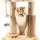 Made4Pets Cat Scratching Post, Cat Self Groomer for Indoor Cats, Cloud Soft Perch for Rest, 17.5" Tall Natural Sisal Scratcher Cat Grooming Interactive Ball Track Toys for Small Cats Kittens