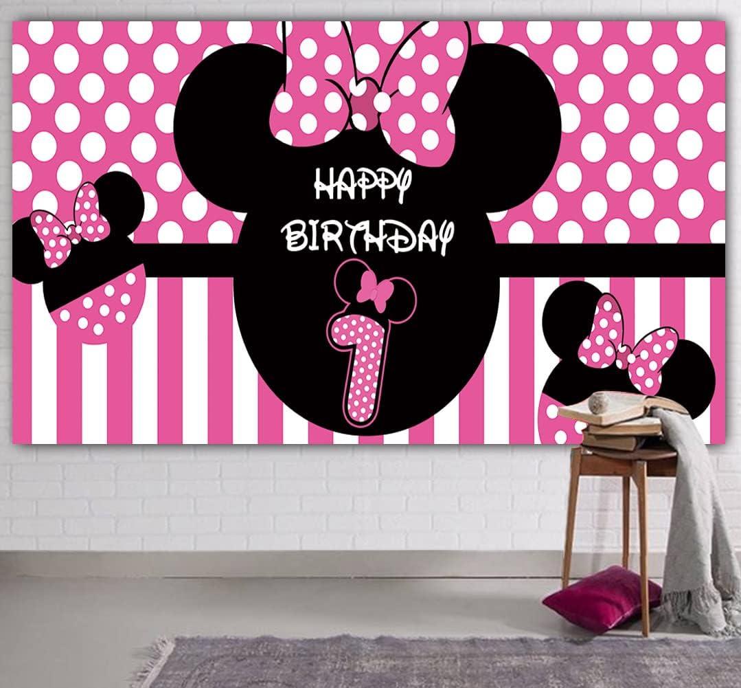 Minnie 1st Birthday Backdrop, Minnie 1st Birthday Banner Party Supplies, Minnie One Bday Decorations, First Bday Photography Background (6.6 x 3.3 ft)
