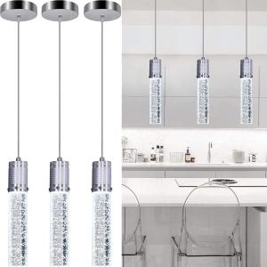 3 Lights Independent Kitchen Island Dining Room Light Pendant Light Fixtures Bubble Crystal Chandeliers Modern Kitchen Island Lighting Chandeliers Fixtures LED Lampara, 6000K LED Bulbs Included (Silver)