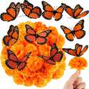 66pcs Marigold Flowers Heads with Monarch Butterfly Decorations, Marigold Garland for Wedding Party Day of The Dead Halloween Diwali Decorations