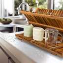 Utoplike Large Teak Dish Drying Rack, Wooden 3 Tier Collapsible Dish Draine for Countertop, Kitchen Organizer for Pasta Plates, Cups