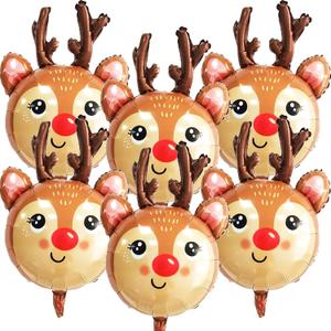 6Pcs Reindeer Balloons - 27 Inch Deer Balloons for Reindeer Themed Party Decorations Supplies - Foil Christmas Balloon for Christmas Party Decorations - Balloon Arch Kit