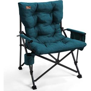 EVER ADVANCED Padded Oversized Folding Camping Chair for Adults, Heavy Duty Lawn Chair with Side Pockets, Portable Collapsible Quad Chair for Outside, Support Up to 500lbs, Green