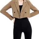 Womens Cropped Blazer Business Casual Lightweight Long Sleeve Suit Jacket Work Office Blazer for Women (Large, Tan)