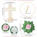 WATINC Gold Floral Hoop Metal Wreath with Standable Crosses and Fake Pink Roses, Standing Wooden Crosses Baptism Decoration for First Communion Baptism Craft Handmade Wedding Table Toppers Decor