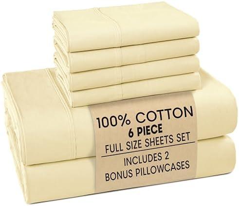 Casa Platino 100% Cotton Percale Sheet Full – Crisp Full Size Bed Sheets Cooling with 4 Pillowcases, Ultra Soft & Breathable for Great Nights Sleep, with 15" Deep Pocket Fitted Sheet – Beige