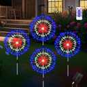 4th of July Decorations Outdoor 4 Pack Solar Garden Lights, Timer Remote Red White Blue Solar Firework Lights with 8 Modes, Waterproof Patriotic Pathway Light for Patio Independence Day Party Decor