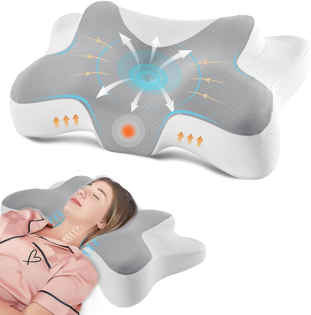DONAMA Cervical Neck Pillow for Pain Relief,Odorless Contour Memory Foam Pillows with Cooling Pillowcase Cozy Sleeping, Orthopedic Ergonomic Bed Pillows for Side Back Stomach Sleepers (Queen Size 25.2"lx14.6"wx5.1"h, Gray)