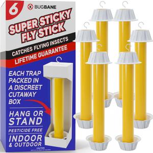 Fly Stick Sticky Fly Traps for Indoors Outdoor 6pk. Non-Toxic Super Sticky Hanging Flies Catcher Paper Tape Strips for Home. Catches All Bugs and gnats. Indoor Outdoor House Flying Insect Trap.