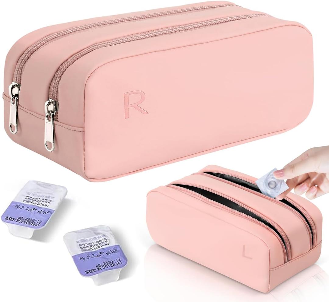 Portable Daily Contact Lens Case Organizer, Disposable Contact Lens Dispenser, Travel Storage Case with Labeled R & L (Pink)