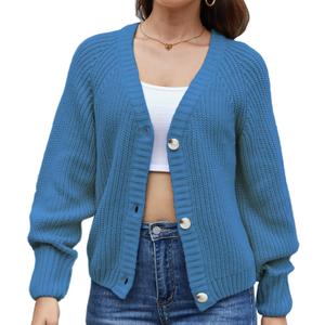 Women's Loose Sweater Button Soft V-Neck Long-Sleeved Cardigan Knitted Sweater Warm and Comfortable Coat (M)