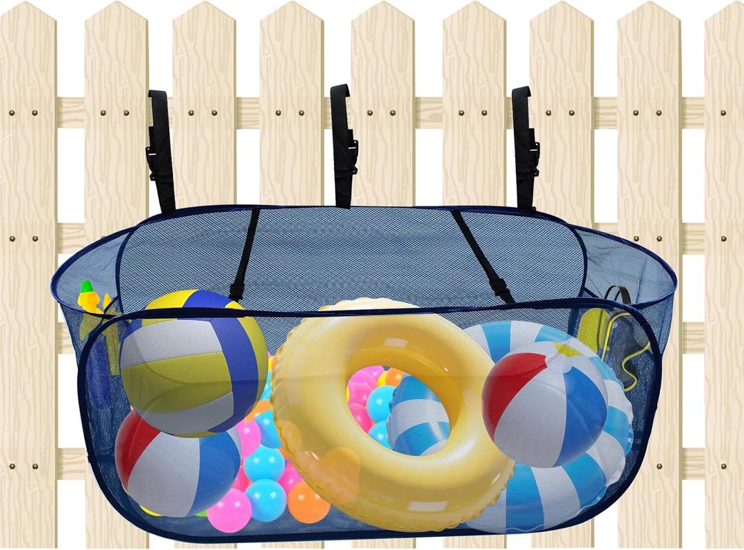 Pop-Up Pool Float Storage Bag,47x23.6x23.6inch Hanging Mesh Organizer Adjustable Pool Toy Storage Foldable Mesh Basket for Fence & Above Ground Poolside Storage Inflatable Floats, Rafts, Pool Toys