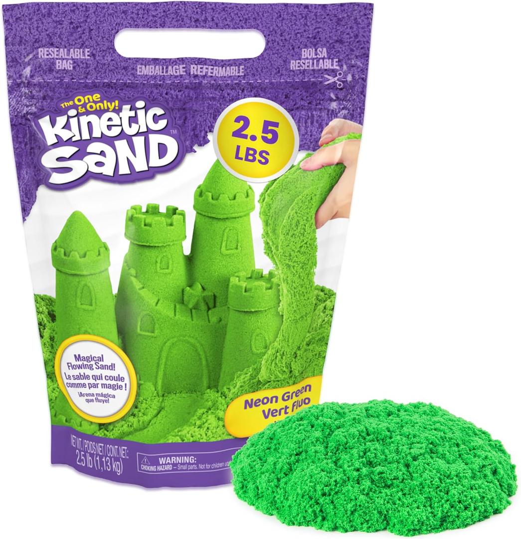 Kinetic Sand, 2.5lbs Green Play Sand, Easter Basket Stuffers, Moldable Sensory Toys for Kids, Resealable Bag 