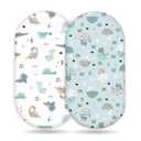 GRSSDER Stretchy Ultra Soft Fitted Bassinet Sheet Set 2 Pack, Universal Fit for Bassinets Baby Cradle Moses Basket Oval Rectangle Pad/Mattress, Happy Dinosaurs Bassinet Sheets for Girls and Boys (Blue)