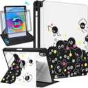 for iPad A16 Case - for iPad 10th Generation Case 10.9 Inch Women Cute Girls Girly Kawaii Pretty Black Stars Design Aesthetic Rotating Stand Folio Tablet Cover for Apple 10/11 2025