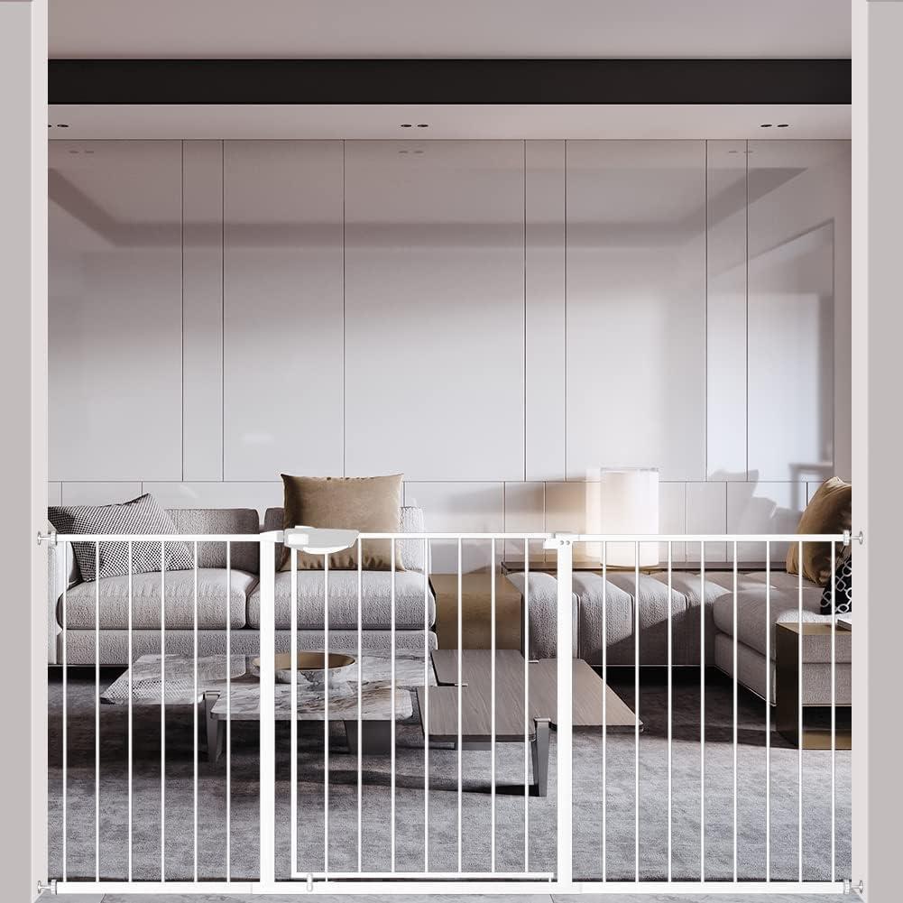 DEARBB Triple Lock Baby Gate for Stairs Doorways and House 31" to 86" Extra Wide Pressure Mounted Easy Walk Through Auto Close Safety Pet Gate White 49.21-67.32"