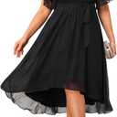 Plus Size Dresses Wedding Guest - Formal Cocktail Chiffon V Neck Short Sleeve High Low Dress Curvy Women (Black) 20W