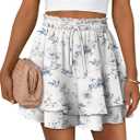 BETTE BOUTIK Womens Summer Chiffon Shorts Flowy Floral Casual Tennis Skorts Ruffle Mini Skirts (White, L)