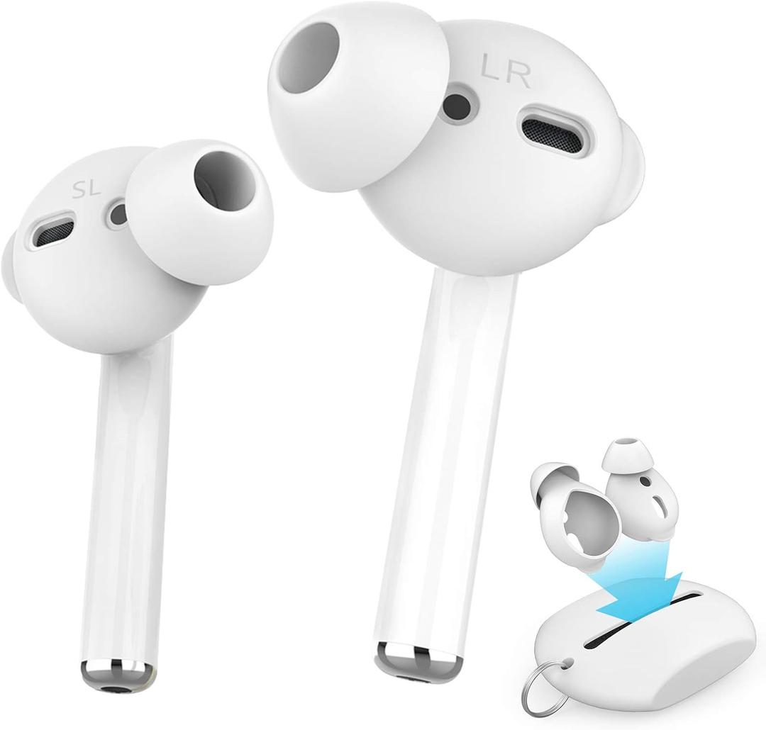 AhaStyle 4 Pairs Air Pods Ear Tips Silicone Earbuds Cover [Not Fit in The Charging Case] Compatible with Apple Air Pods (2 Pair Large & 2 Pairs Small, White)