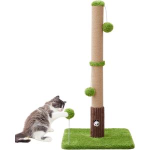 33" Tall Cat Scratching Post for Indoor Cats, Premium Sisal Scratch Posts with Cat Toys and Fun Mouse Holer for Cats at All Ages, Scratcher Tree with Reinforced Stable Base (Green)