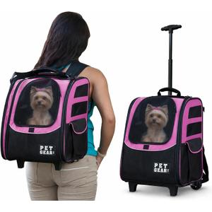 Pet Gear I-GO2 Roller Backpack, Large Traveler, Pink Diamond Travel Carrier, Car Seat for Cats/Dogs, Mesh Ventilation, Telescoping Handle, Storage Pouch, Included Tether, Pink 