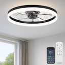 Fszdorj 20'' Ceiling Fan with Light, Upgraded Low Profile Fan, Flush Mount Ceiling Fan, 6 Speeds, Dimmable LED, App & Remote Control, Quiet DC Motor, for Bedroom, Living Room, F115 Black