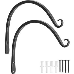 FEED GARDEN 2 Pack 10 Inch Hanging Plant Bracket Wall Hooks Decorative Plant Hangers for Outdoor Hanging Bird Feeders, Wind Chimes, Plant Baskets, Black