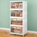 4 Tier Storage Bins with Lids, 23QT Stackable Closet Organizers and Storage with Wheels, Collapsible Storage Boxes, Foldable Plastic Storage Containers for Home,Office, Dorm Room-White