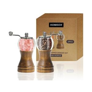 Pepper Mill Classical Roast Black Manual Wood Pepper Grinder Set, Zinc Alloy Handle Shakers Adjustable Coarseness Retro Style Wood Salt & Pepper Mill Sets，Enjoy Fresh Pepper (2pcs-5in),Black-5inch-2Pcs Set