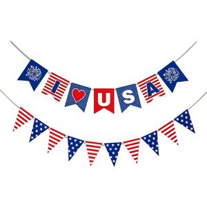 5 x Patriotic Banner 4th of July Decorations, Stars and Stripes Flag Bunting Garland USA Triangle Banner for Fourth of July Independence Memorial Day Party Supplies (Red White Blue)