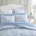 Laura Ashley- Twin Comforter Set, Cotton Reversible Bedding Set with Matching Sham(s), Farmhouse Home Dcor (Bedford Blue, Twin)