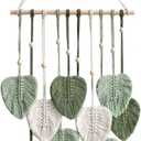 Eiyye Macrame Leaf Tapestry Wall Hanging Boho Cotton Woven Decor for Living Room Bedroom Nursery Apartment Aesthetic Green Wall Art 35.43in (Light Green)