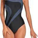 Womens Athletic One Piece Swimsuit Racerback Competitive Training Bathing Suit, Gray/Black, XL