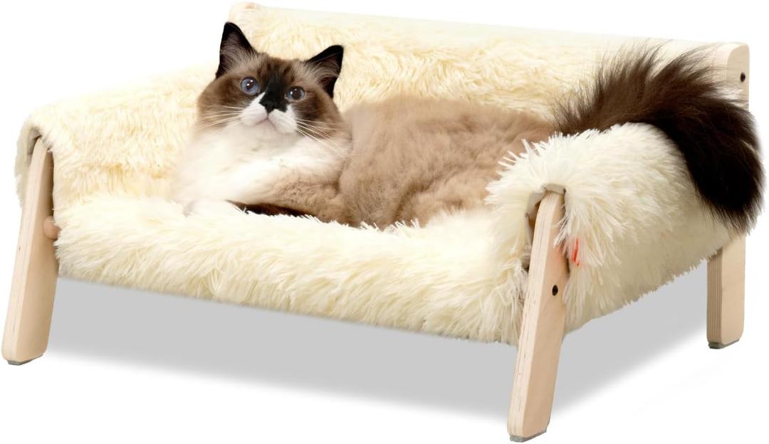 MEWOOFUN Cat Couch Bed, Pet Sofa for Indoor Cats Wooden Indoor Elevated Cat Beds with Removable Mattress Cover Suitable for Kitty, Puppy or Small Animal (Medium)