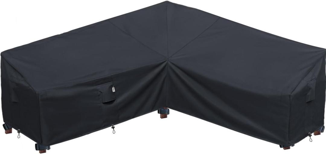 Upgraded Patio Furniture Covers, Waterproof Outdoor Sectional Cover, 600D PU Outdoor Furniture Sofa Covers 85"x85" L Shaped Oudoor Couch Cover, V-Shape Lawn Outside Protector -Midnight Black Upgraded Patio Furniture Covers, Waterproof Outdoor Sectional Cover, 600D PU Outdoor Furniture Sofa Covers 85"x85" L Shaped Oudoor Couch Cover, V-Shape Lawn Outside Protector -Midnight Black