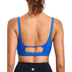 RUNNING GIRL Sports Bras for Women,Square Neck Sports Bra Medium Support Yoga Bra Workout Crop Top with Removable Cups L, 1-brillant Blue